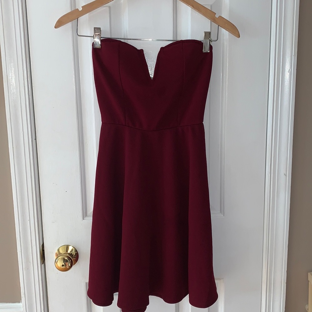 Burgundy strapless dress
